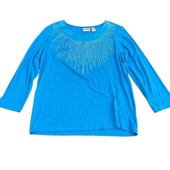 Chico's Tops - Chico's Women's Teal Sequin LS Top Blouse, Size 1 (US S)